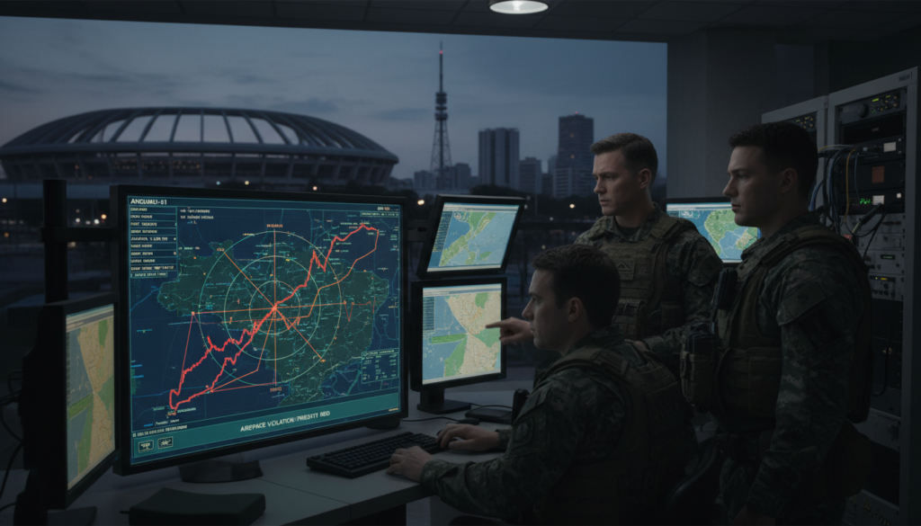 Tela de radar militar exibindo trajetória de UAP, Copa 2014, Olimpíadas 2016, Brasil, Força Aérea Brasileira, segurança aeroespacial