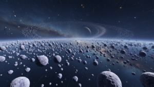 Imagem do Cinturão de Kuiper com TNOs extremos, indicando influência de Planet Nine ou objeto oculto