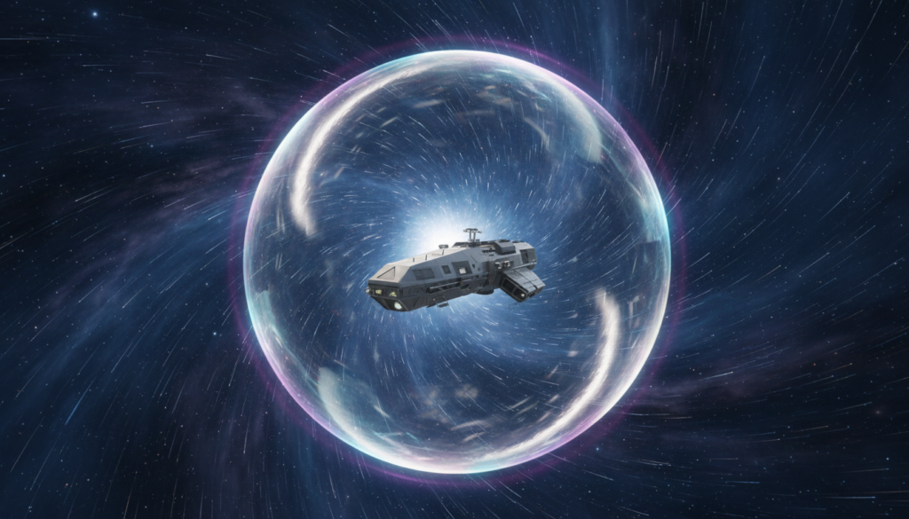 Nave com Propulsão Alcubierre em bolha de dobra espacial