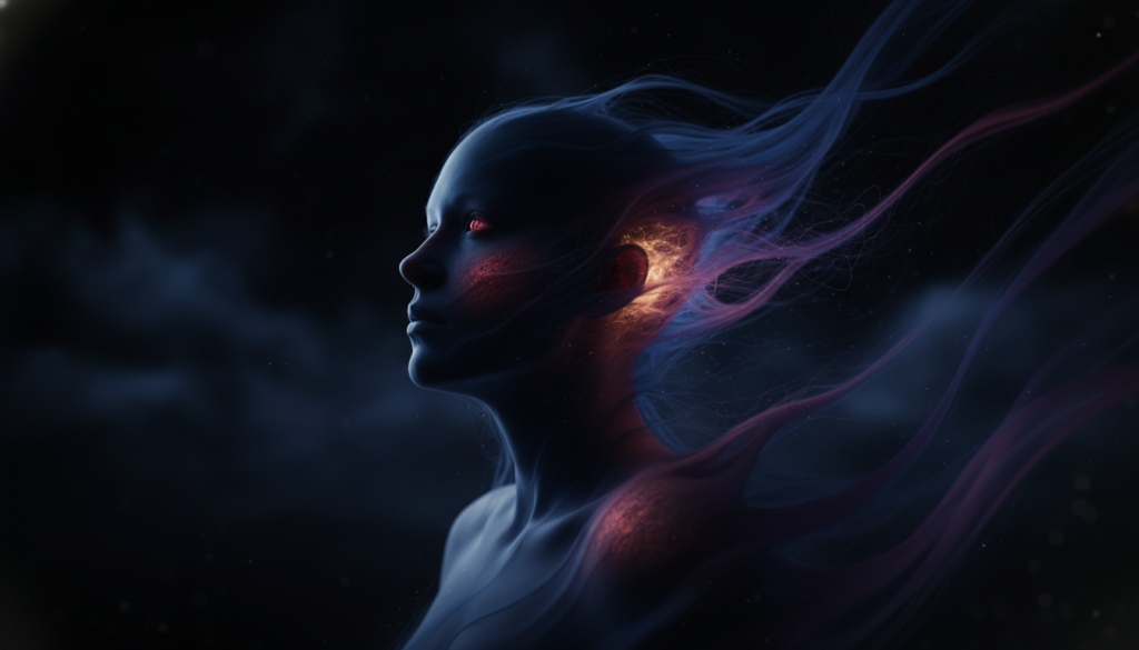 Ilustração de efeitos de radiação UAP, queimaduras de pele por UAP, conjuntivite por UAP, interações energéticas de UAP