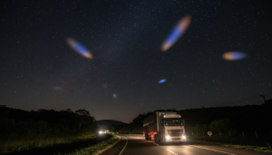 Luzes desconhecidas sobre rodovia brasileira à noite, testemunho de caminhoneiro, UAP Brasil