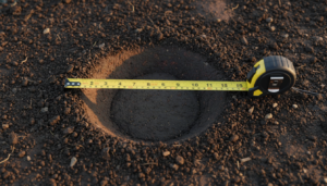 Imagem de marca de pressão circular no solo com fita métrica, evidência física de UAP