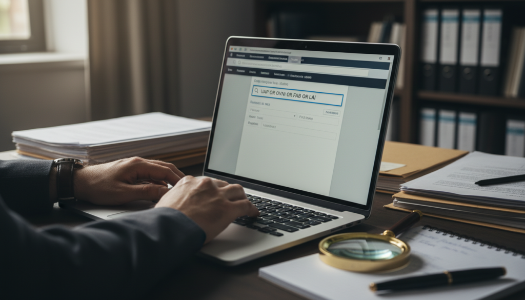 Mão usando computador para pesquisa LAI UAPs OVNIs