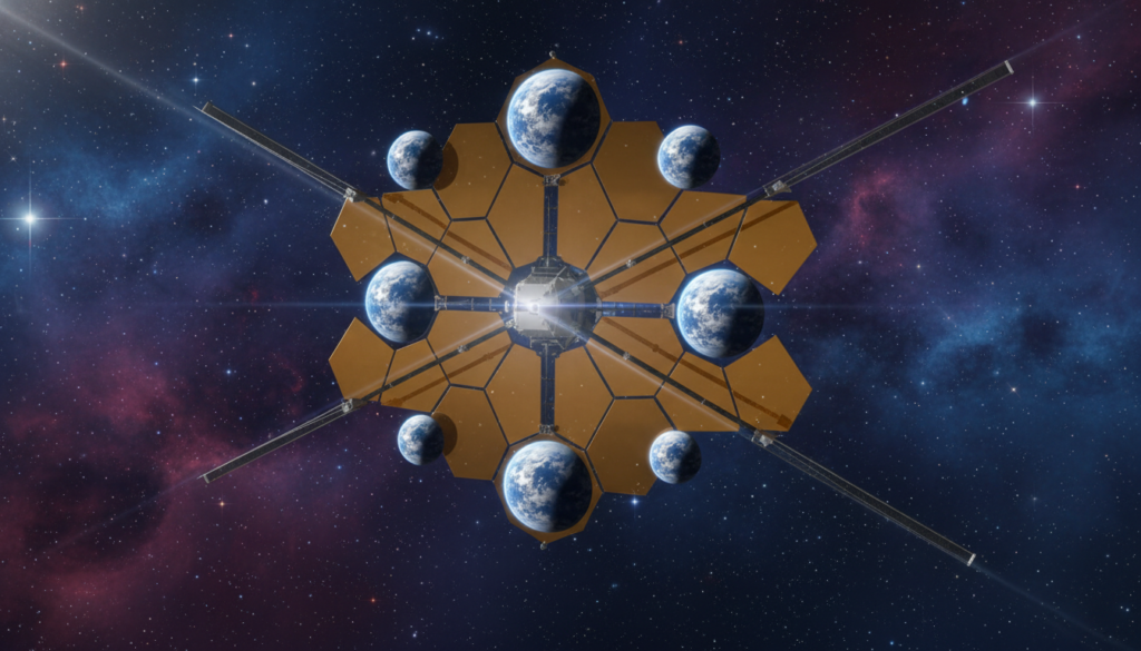 Imagem de telescópio espacial focando em exoplaneta com água líquida em zona habitável