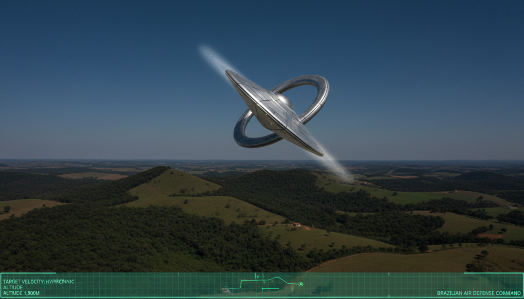 UAP metálico sobre Triângulo Mineiro, sem propulsão visível, em manobra anômala