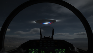 UAP emitindo luzes coloridas no céu noturno, com referências a dados de radar e observações militares, ilustrando a luminescence de OVNIs.